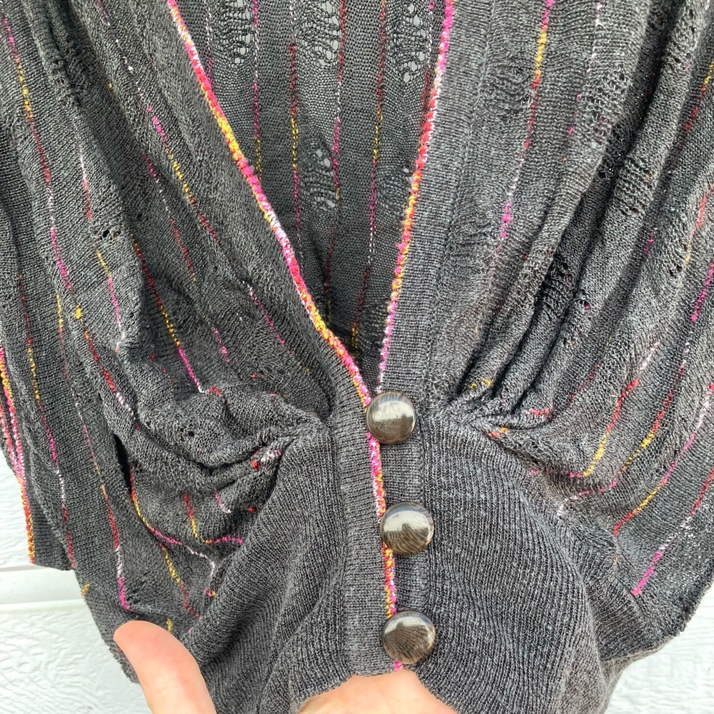 Moth Light Sweater Vest Buttons Sheer Cover-up Shawl Charcoal Gray Pink M